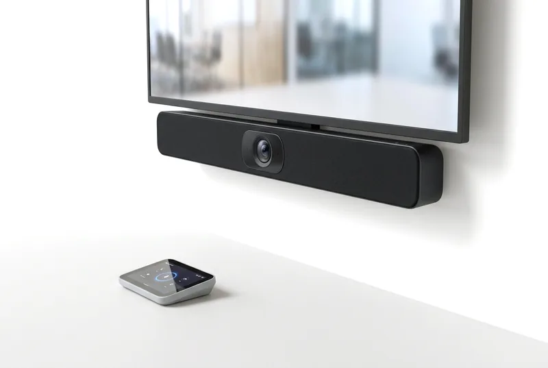 All-in-one video conferencing bar beneath a display
